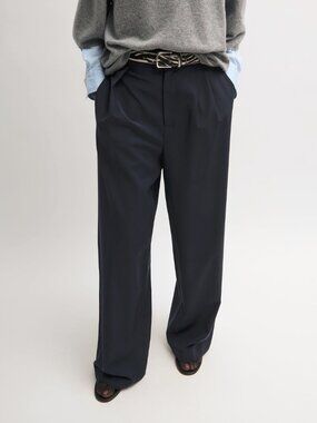 Tibi Stella Navy Tropical Wool Pants